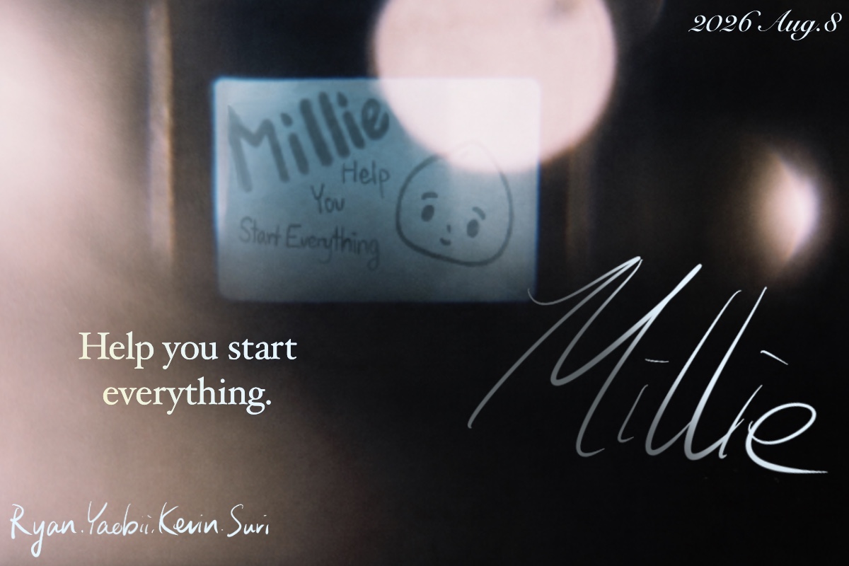 Millie original team cover: a blue character sketch on a note, blurred lights, and the handwritten Millie title